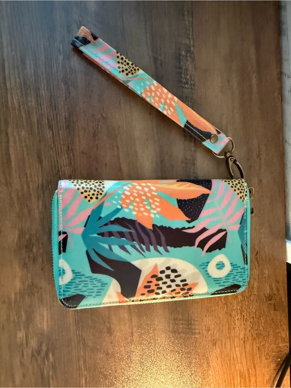 Wristlet Wallet - Tropical Print Turquoise Pink Orange